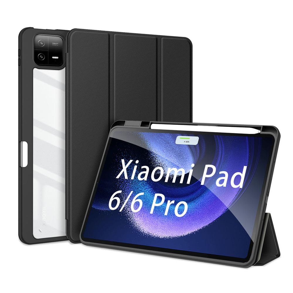 Чехол книжка черного цвета от Dux Ducis для Xiaomi Pad 6 и Pad 6 Pro, серия Toby Series Case, с функцией пробуждения и сна