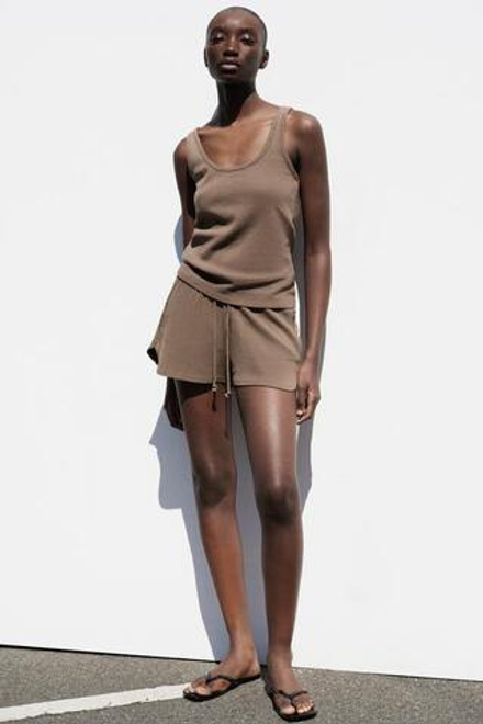 ZARA ШОРТЫ С ЭФФЕКТОМ ПОТЕРТОСТИ, СЕРО-КОРИЧНЕВЫЙ