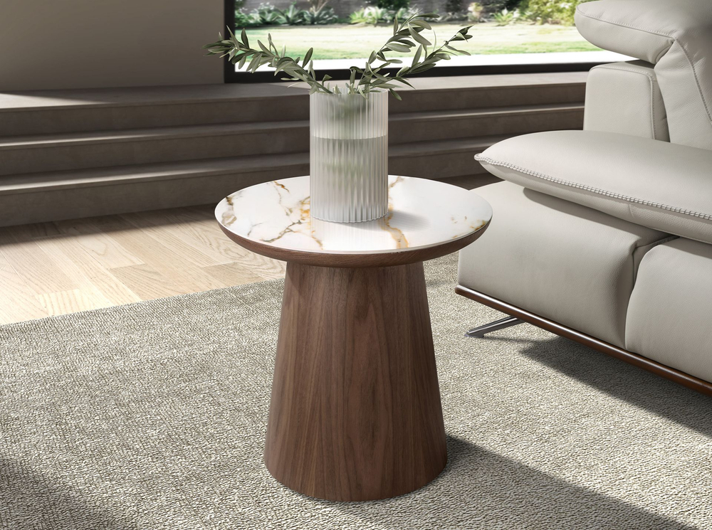 Приставной столик 2159 из керамики в мраморной отделке и ореха