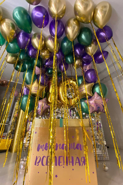 Воздушные шары яркие хром/ коробка сюрприз / шары с дождиком №42