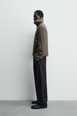 ZARA КУРТКА-РУБАШКА ИЗ РЕЛЬЕФНОГО ТВИЛА, СЕРОВАТО-КОРИЧНЕВЫЙ