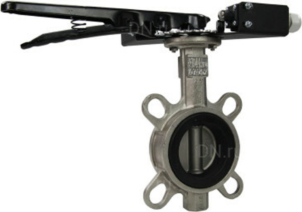 Water butterfly valve Elephant 316L-316L-PTFE body material - stainless steel AISI 316L, disk material - stainless steel AISI 316L, seal - PTFE with handle, with two LS-103 250V limit switches and a bracket for mounting the limit switches