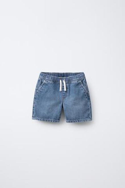 ZARA ДЖИНСОВЫЕ ШОРТЫ СО ШНУРКОМ, ВЫЦВЕТШИЙ СИНИЙ