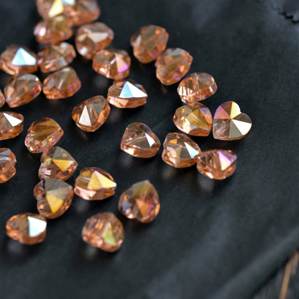 16707 Бусина "Сердечко" стекло, бежево-розовый 10x10мм