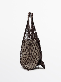 Massimo Dutti Плетеная мини-сумка из кожи, темно-коричневый