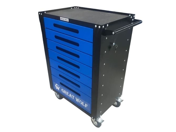 Great Wolf (GWT-B7L) Инструментальная тележка (7 ящиков, центральный замок, колеса с тормозом, синяя)
