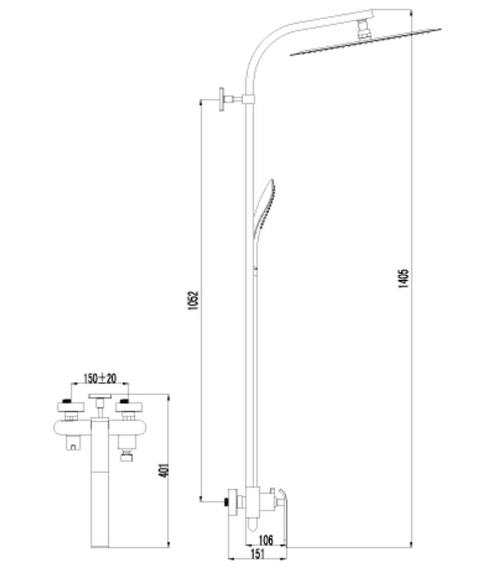 Смеситель для душа с фиксированной высотой штанги и верхней душевой лейкой "Тропический дождь" LEMARK MELANGE – LM4960CW