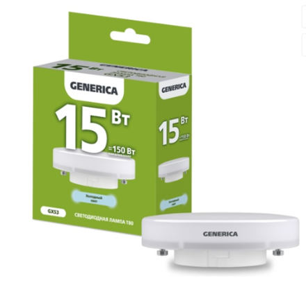 GENERICA IEK Лампа светодиод 15Вт таблетка GX53 6500К