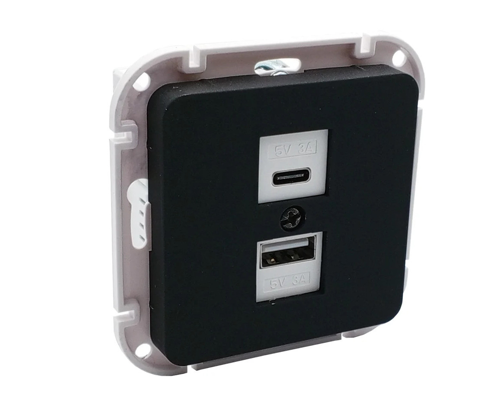 Розетка 1 местная Type-C+USB Bylectrica АСТРУМ 3А б/з карбон РП5-6562 IP20