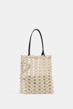 ZARA ВЯЗАНАЯ МИНИ-СУМКА-ШОПЕР, СВЕТЛО-БЕЖЕВЫЙ