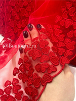 Кружево красное с вышитыми сердцами 260 мм