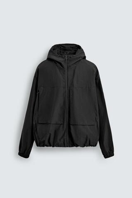 ZARA КУРТКА ИЗ ТЕХНИЧЕСКОЙ ТКАНИ С ФЛИСОМ, ЧЕРНЫЙ