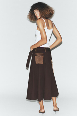 ZARA ЮБКА МИДИ КАРГО С РЕМНЕМ, КОРИЧНЕВЫЙ