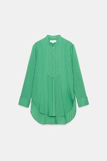 ZARA РУБАШКА В ПОЛОСКУ С НАГРУДНИКОМ — ZW COLLECTION, ЗЕЛЕНЫЙ