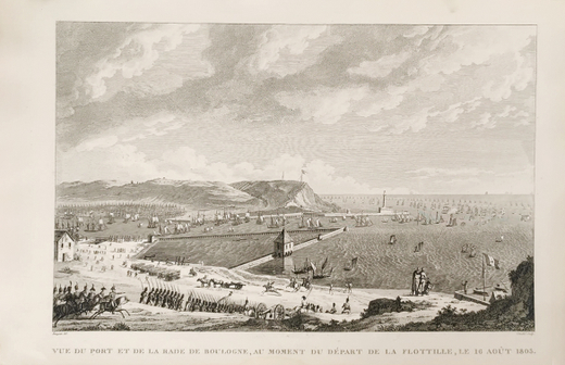 Булонь. Вид на порт. Гравюра из альбома Военные кампании Франции времён Консульства и Империи. 1834
