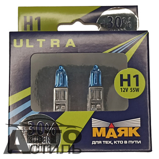 Автолампа H1 12V 55W (P14,5s) Маяк  +30% Super White 82120SW+30 (к-т)