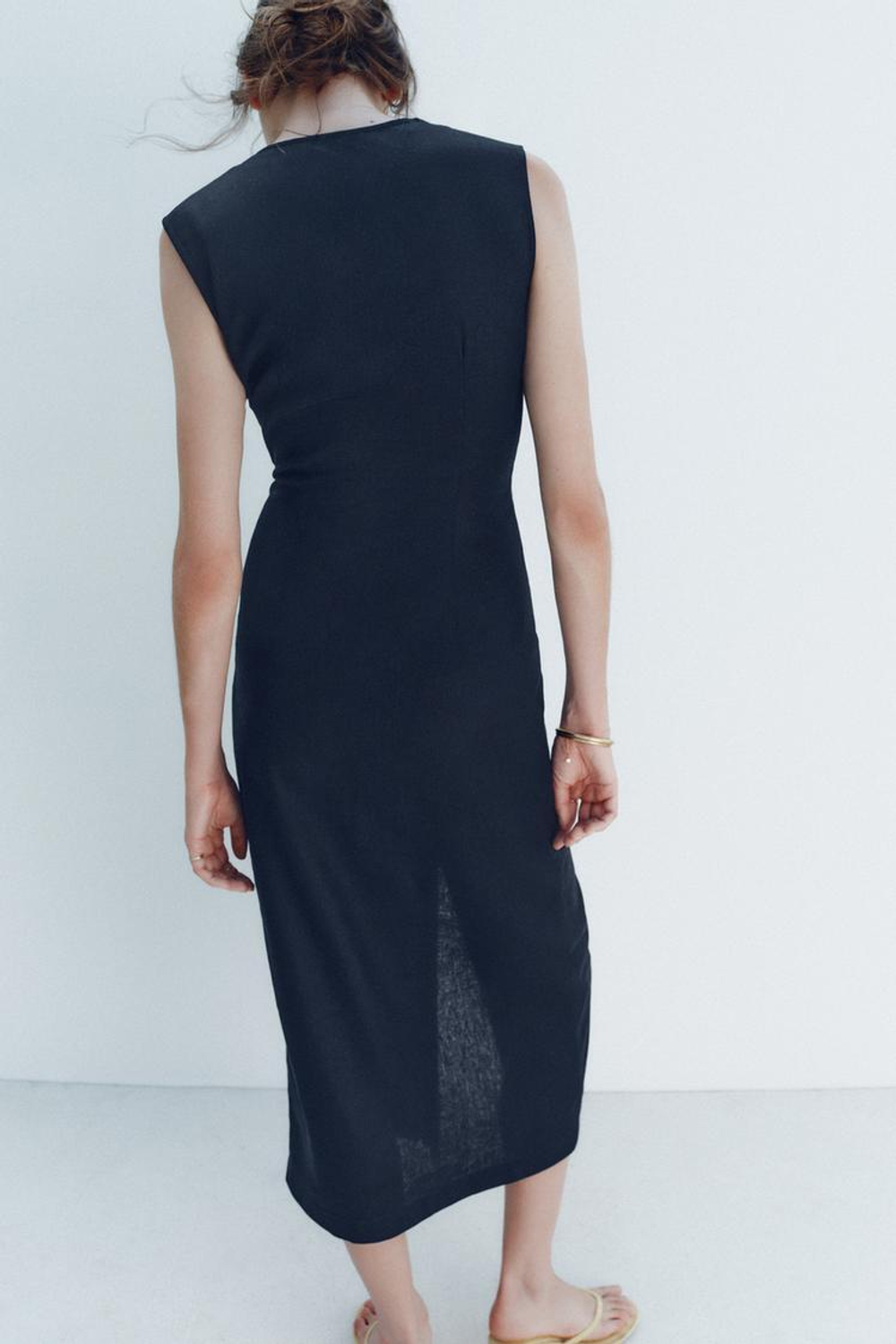 ZARA ПЛАТЬЕ-МИДИ С ПОЯСОМ, МОРСКОЙ СИНИЙ