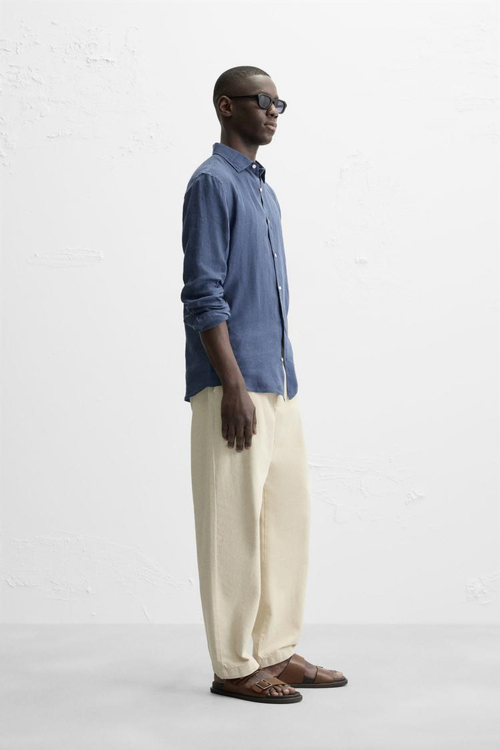 ZARA РУБАШКА ИЗ 100% ЛЬНА, СИНИЙ