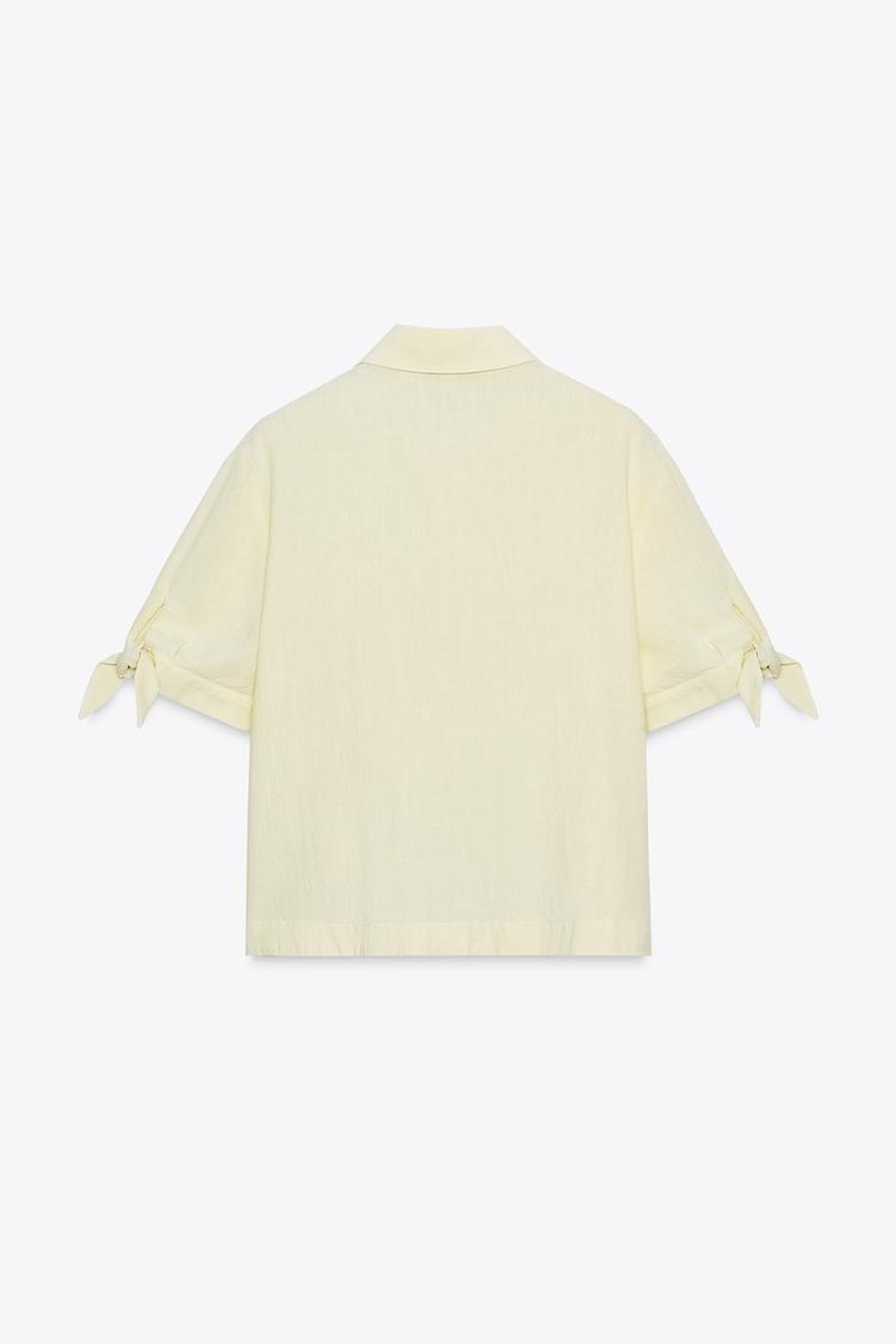 ZARA РУБАШКА ИЗ РАМИ С КОРОТКИМИ РУКАВАМИ И ЗАВЯЗКАМИ, ЖЕЛТЫЙ