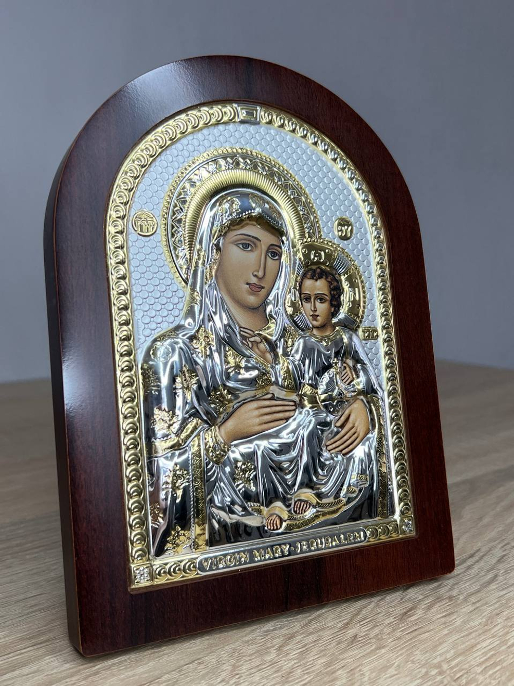 Иерусалимская БМ, икона арочная, красное дерево 150х200