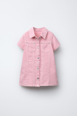 ZARA ПЛАТЬЕ ИЗ ТВИЛА С КАРМАНАМИ, РОЗОВЫЙ