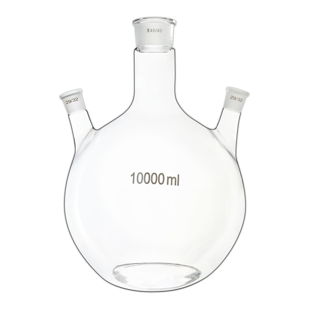 Колба трехгорлая косогорлая плоскодонная, 10000 мл, шлиф 29/32-45/40-29/32