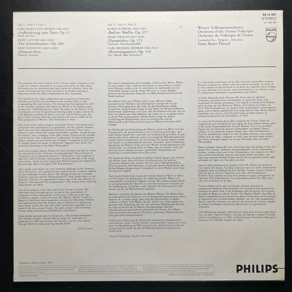 Оркестр Венской народной оперы - Знаменитые вальсы, том 1 (Голландия 1981г.)