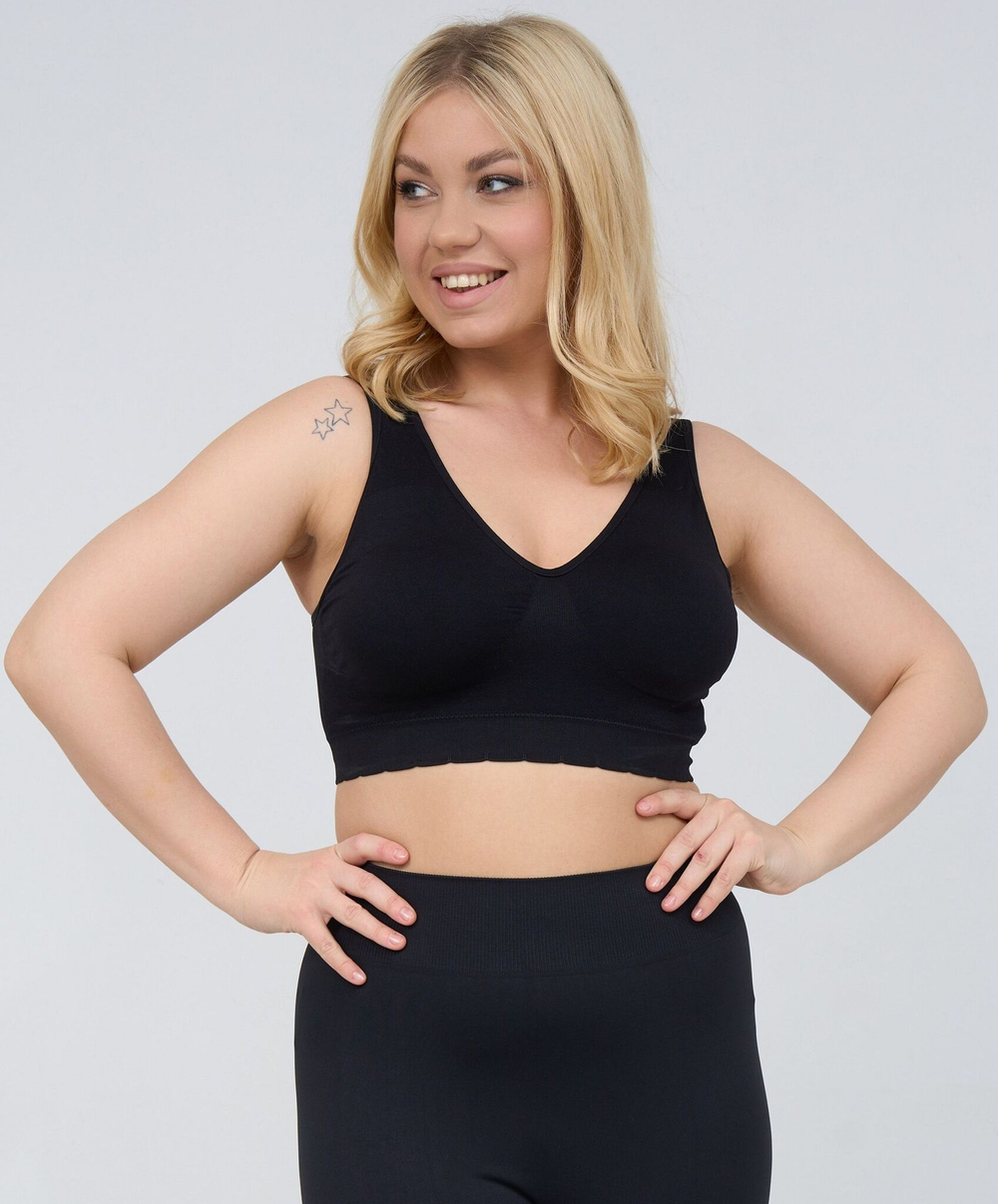 Гладкий бюстгальтер-топ с широкими бретелями (Размер: 2X) (Цвет: черный)