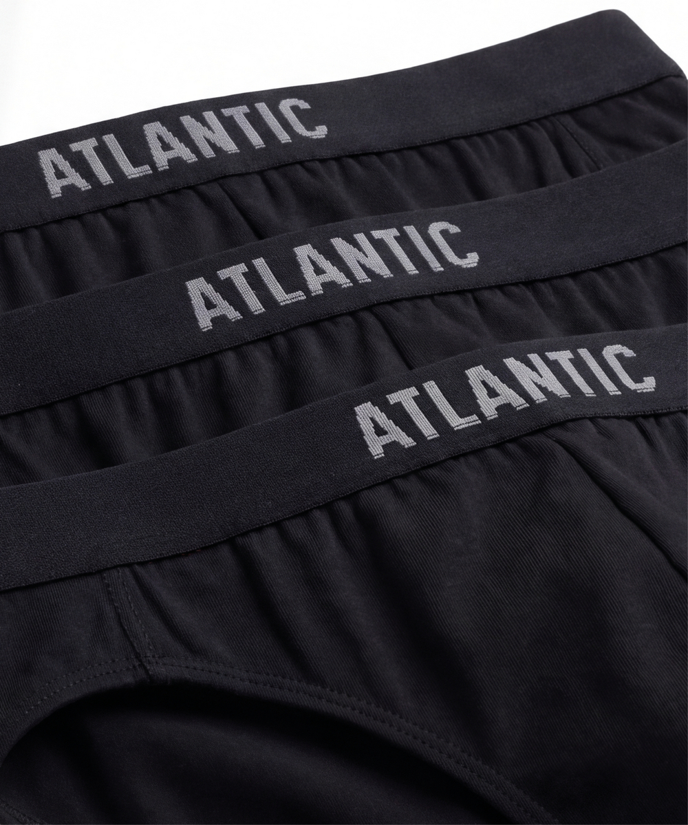 Мужские трусы слипы спорт Atlantic, набор 3 шт., хлопок, черные, 3BMP-094