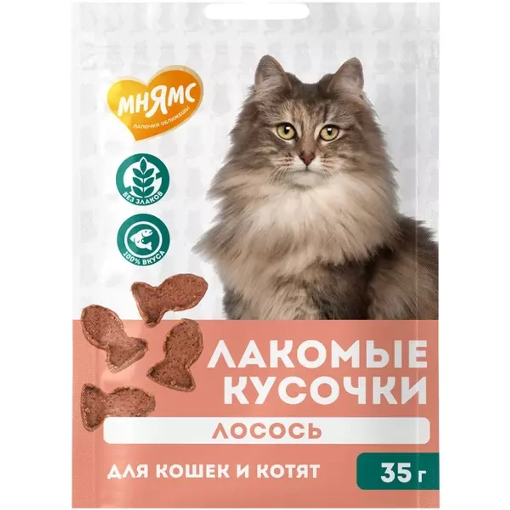 Лакомство мнямс для кошек и котят "кусочки" из лосося 35 г