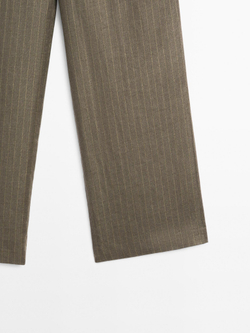 Massimo Dutti Брюки из 100% льна в полоску с пряжкой, серо-зеленый