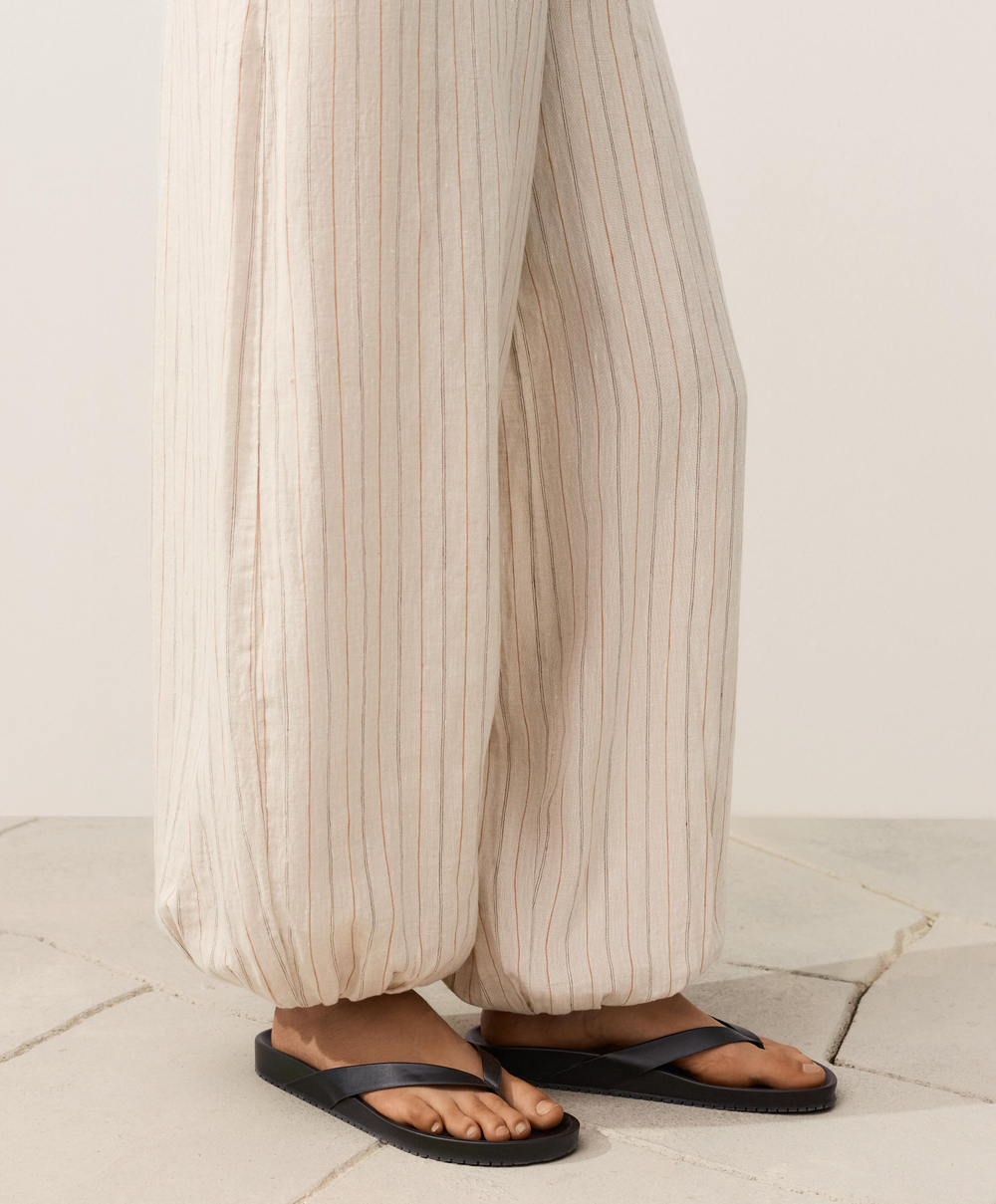 OYSHO Полосатые брюки из 100% льна, песочный меланж