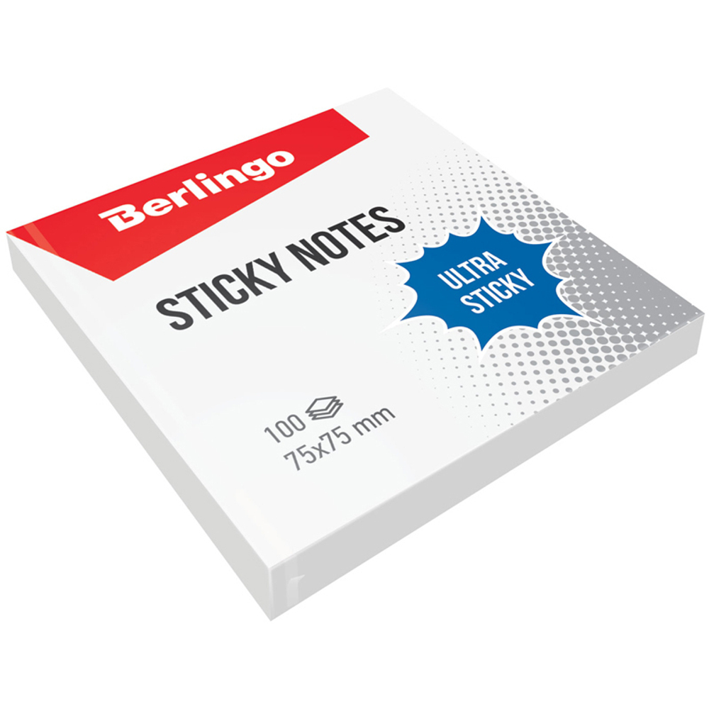 Самоклеящийся блок Berlingo "Ultra Sticky", 75*75мм, 100л, белый
