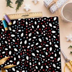 Ткань барби опадающие разноцветные листья на чёрном фоне