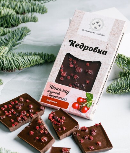 Шоколад горький "с Брусникой сибирской" / Кедровка / 100 гр / Солнечная Сибирь