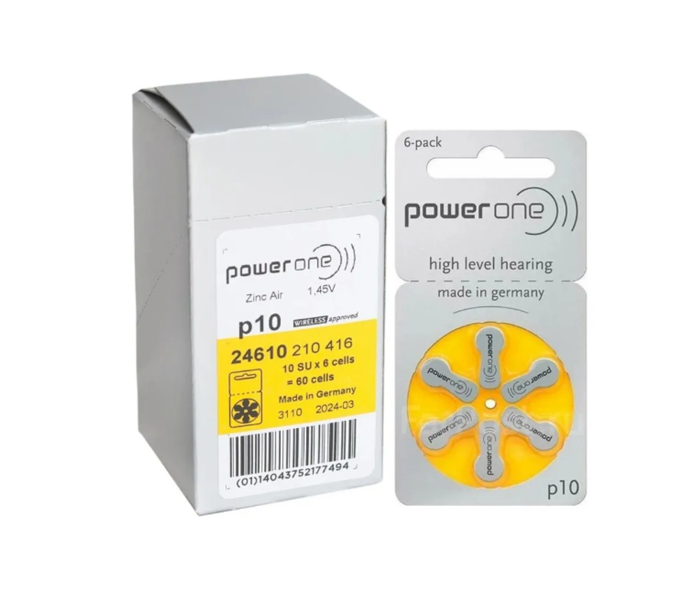 Батарейки для слуховых аппаратов PowerOne 10 6шт/уп
