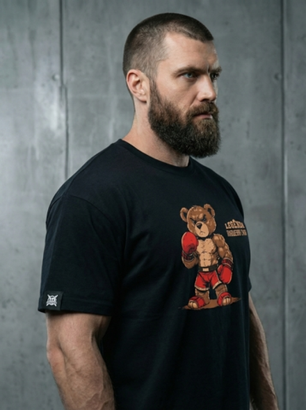 Футболка спортивная хлопковая мужская черная LEGENDA Плюшевая сила