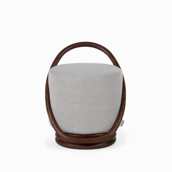 Пуф с ручкой Wendel 46х55 см, серая ткань, орех