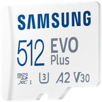 Карта памяти Samsung EVO Plus microSDXC 512 ГБ Class 10, V30, A2, UHS-I U3, R 130 МБ/с, адаптер на SD