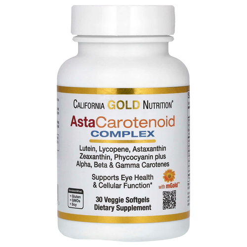 California Gold Nutrition, AstaCarotenoid, комплекс с лютеином, ликопином, астаксантином и витамином A, 30 вегетарианских капсул