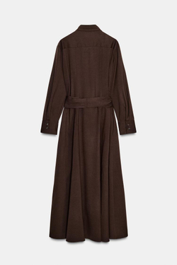 ZARA ПЛАТЬЕ-РУБАШКА С ПОЯСОМ — ZW COLLECTION, КОРИЧНЕВЫЙ