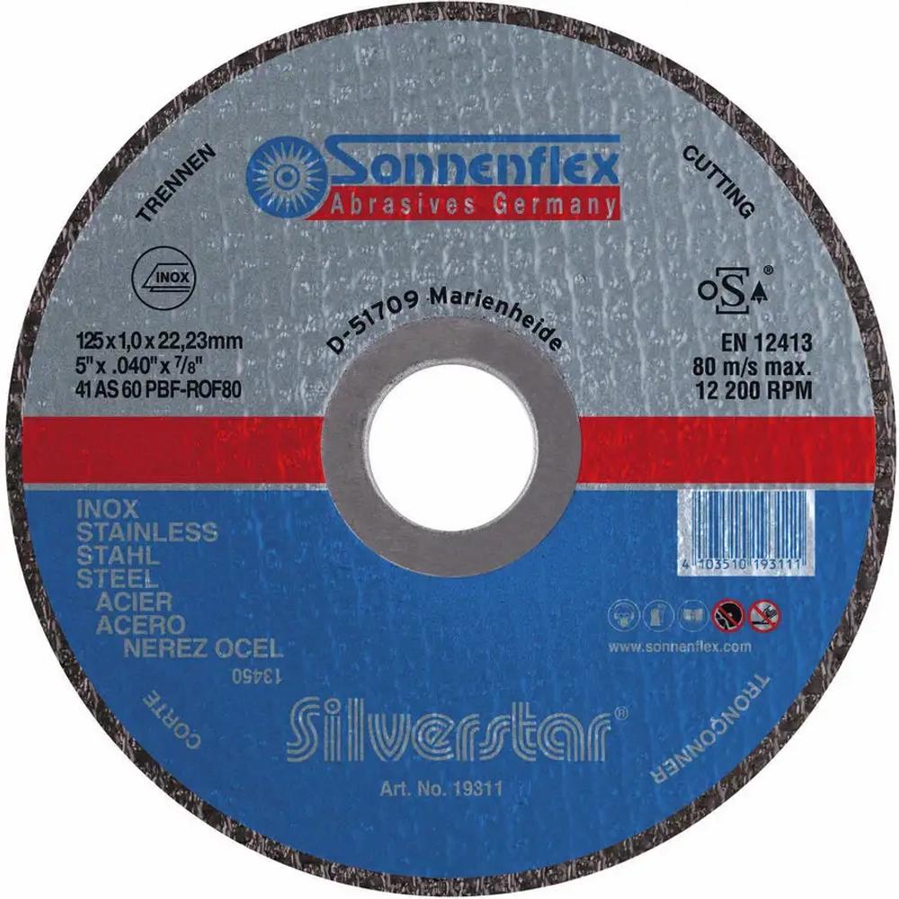 Абразивный отрезной диск Silverstar 115x1,0x22,23 AS60PBF F41 SiS INOX Sonnenflex 19310