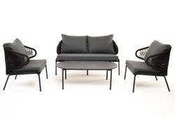 "Милан" лаунж-зона 4-местная плетеная из роупа (веревки), каркас алюминиевый темно-серый, роуп темно-серый