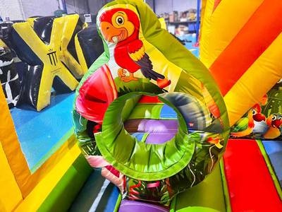Коммерческий надувной батут «Попугаи и друзья» с крышей, 6x4x4 м