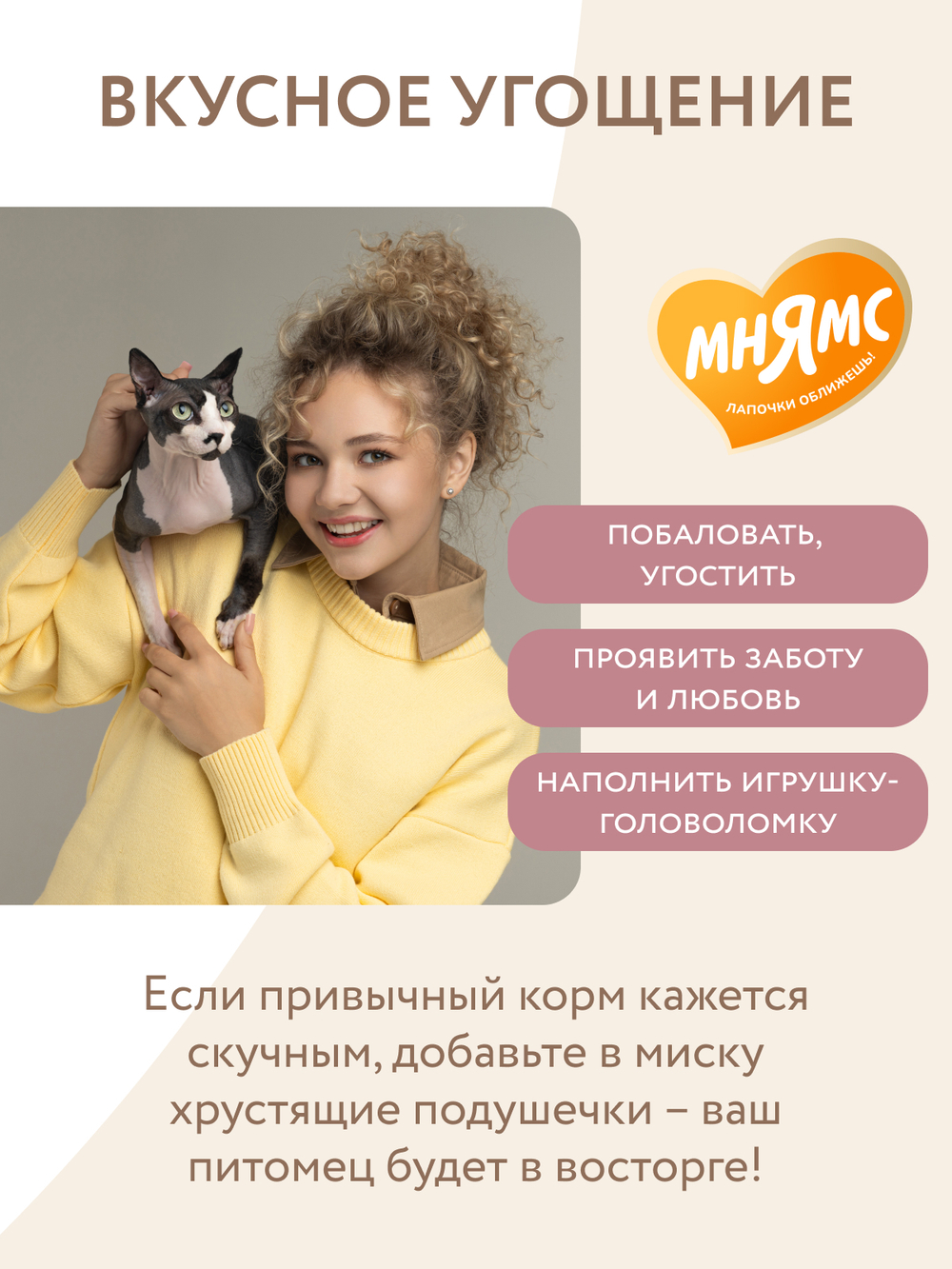 Лакомство Мнямс "Здоровые зубы" хрустящие подушечки для кошек с цыпленком 60 г.