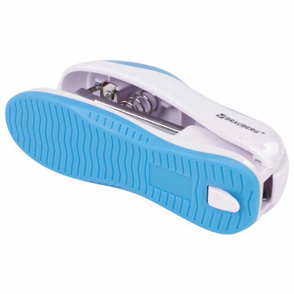 Степлер №10 BRAUBERG "JET", до 15 листов, эргономичный, бело-голубой, 228579