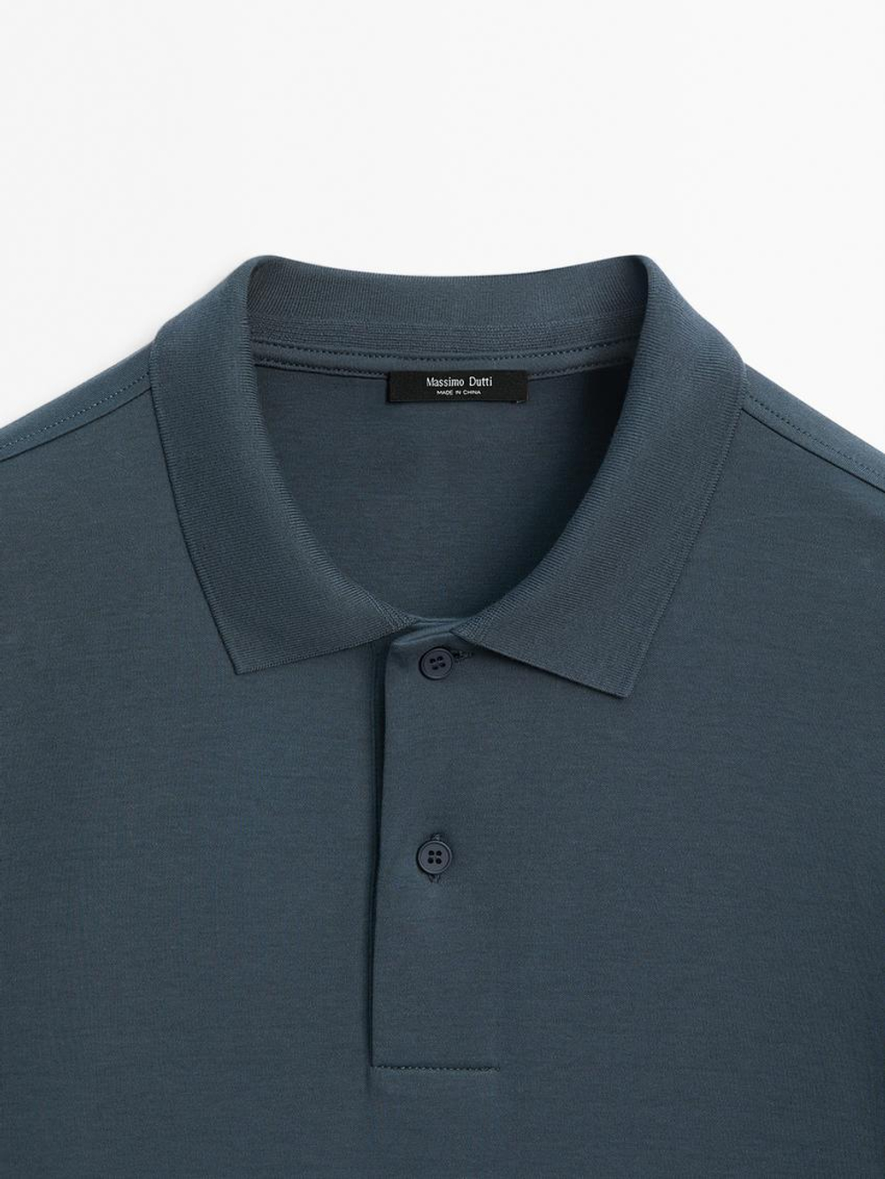 Massimo Dutti Поло из хлопкового трикотажа с короткими рукавами, синий