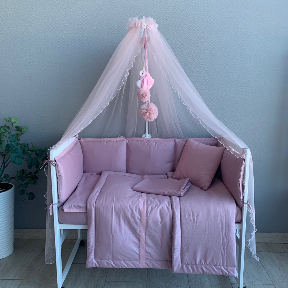 Комплект в кроватку "ЛАПШУЛЯ-ЭКСТРА" Розовый (8 предм.,с балдахином) ш4240  (Балу)