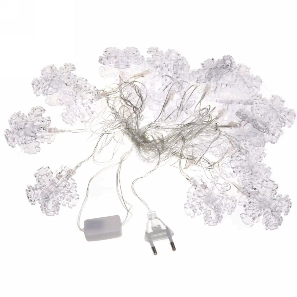 Гирлянда для дома 4,0 м 20 ламп LED с насадками СНЕЖИНКА Прищепка, прозрач.провод, Мультицвет