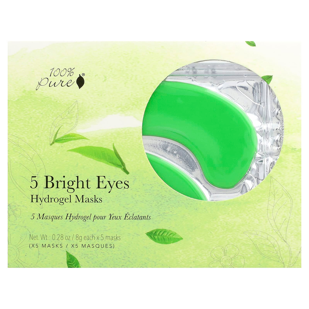 100% PURE, Bright Eyes, гидрогелевые маски для глаз, 5 шт. по 8 г (0,28 унции)